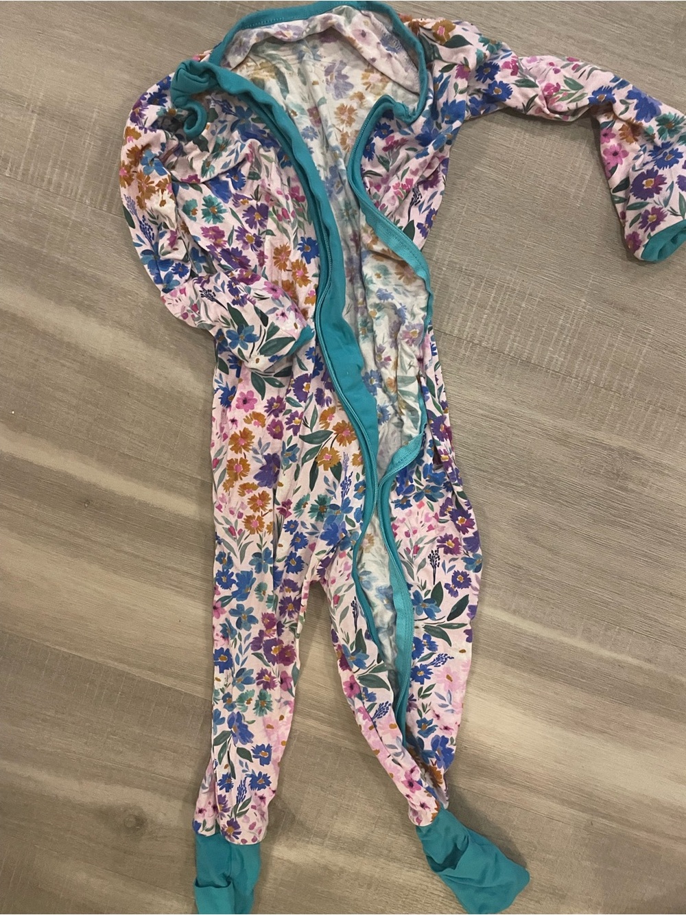 Little Sleepies Floral Footie Pajamas in Teal Trim